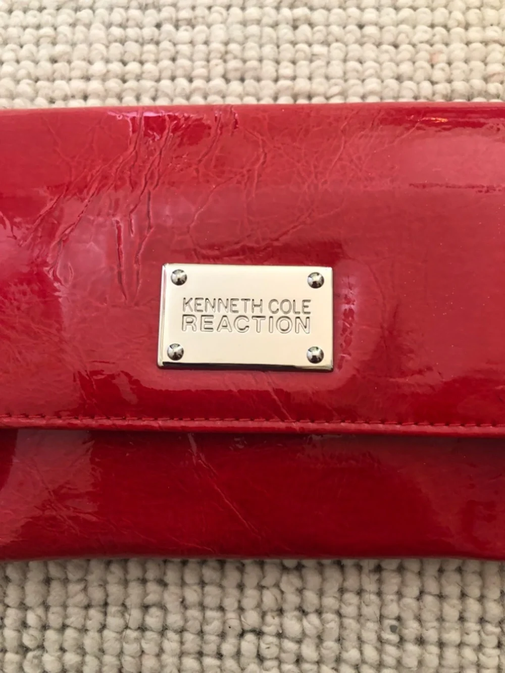 Kenneth Cole Y2K Inspired Red Chrome Patent Leather Clutch Wallet Purse -NWOT